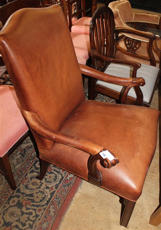 Brown leather elbow chair & elbow chair